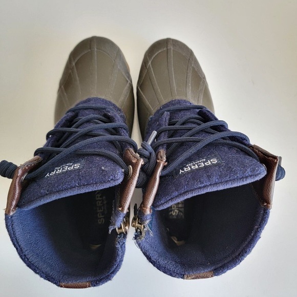 Sperry Saltwater Quilted Wedge Tide Wool Blue Brown Duck Boots Women Size 7 - Picture 7 of 14